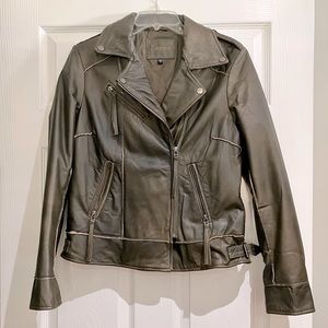 Brown Genuine Leather Moto Jacket